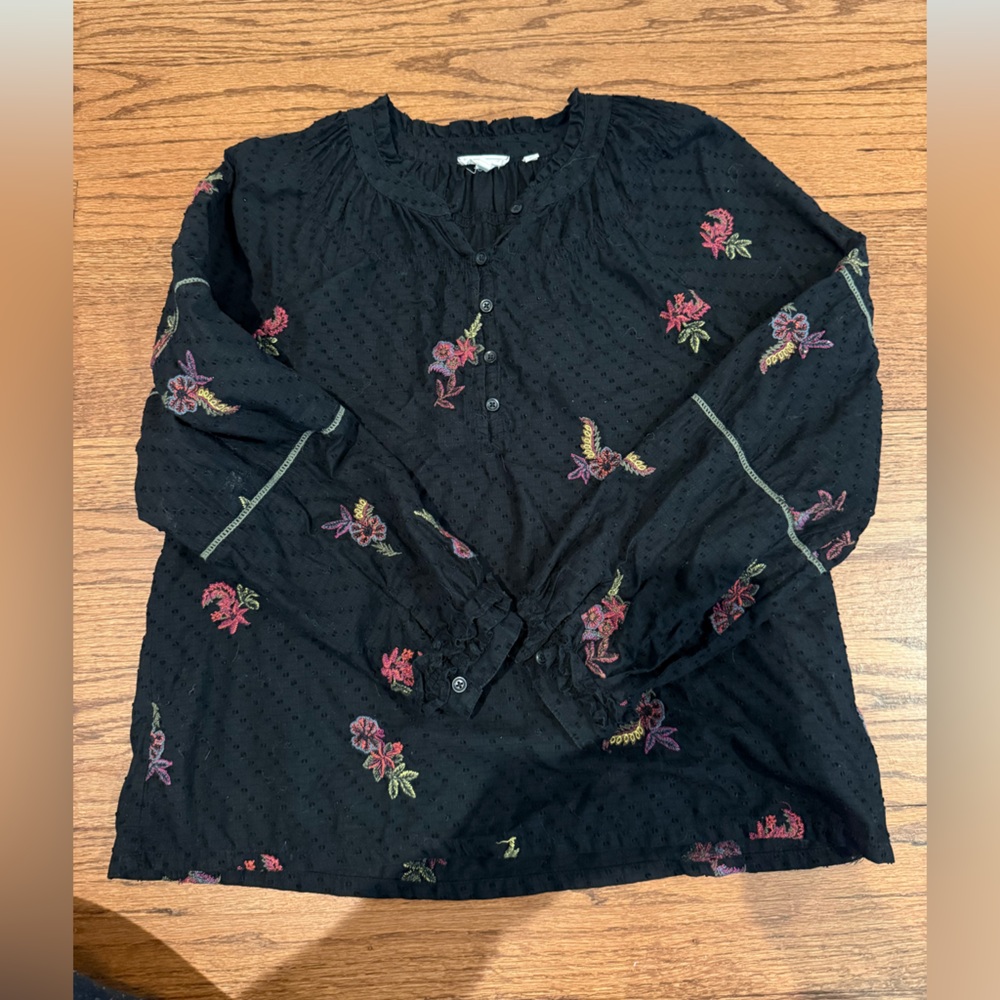 Fat Face Black Floral Blouse